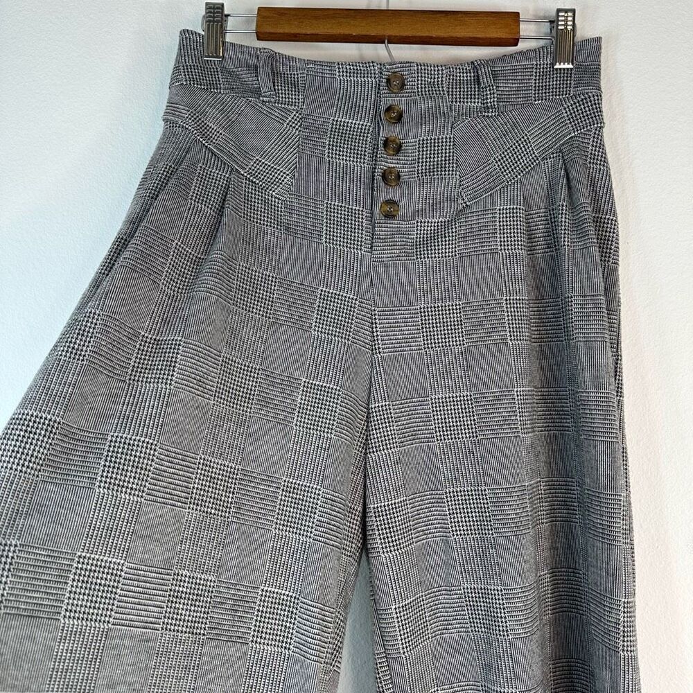 Maeve Anthropologie Houndstooth Wide Leg Pants Womens Medium High Rise Cropped - Picture 4 of 12